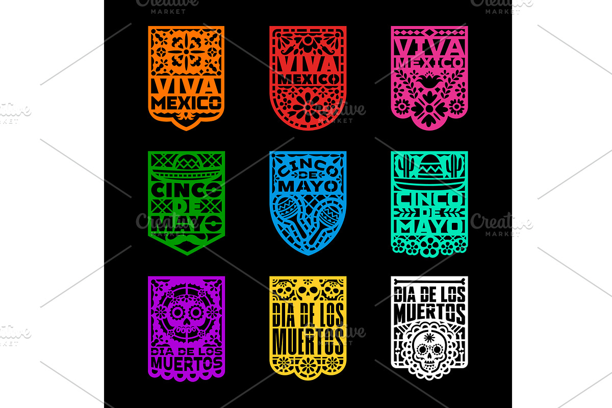 Mexican holiday papel picado, a Seasonal Illustration by Vector Tradition
