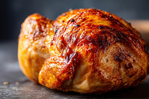 Roasted whole chicken with crispy golden skin, a Food & Drink Photo by AlyaAnd