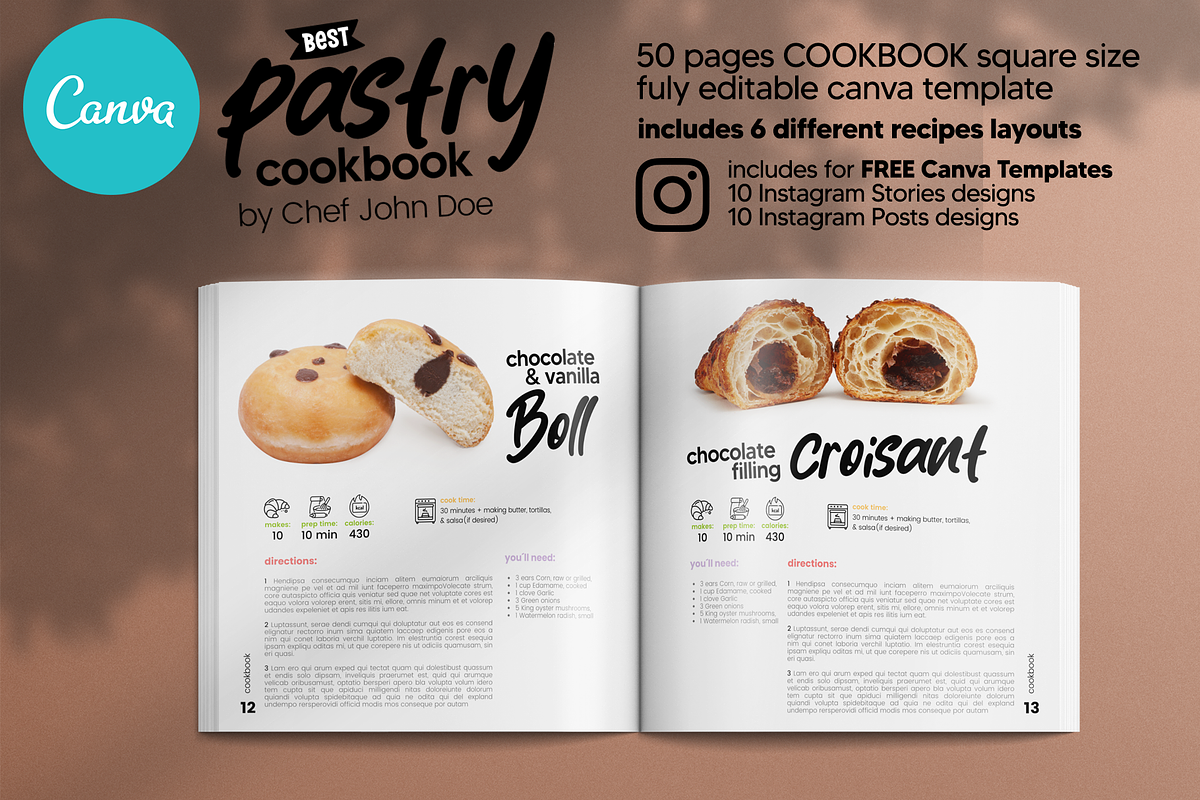 Canva Square Pastry Recipes Cookbook, a Magazine Template by DeLaGranSiete (Photo 8 of 12)