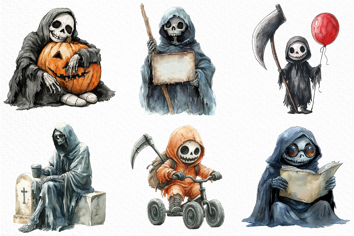 Halloween Funny Reaper Clipart, an Illustration by Craft Nest (Photo 4 of 6)