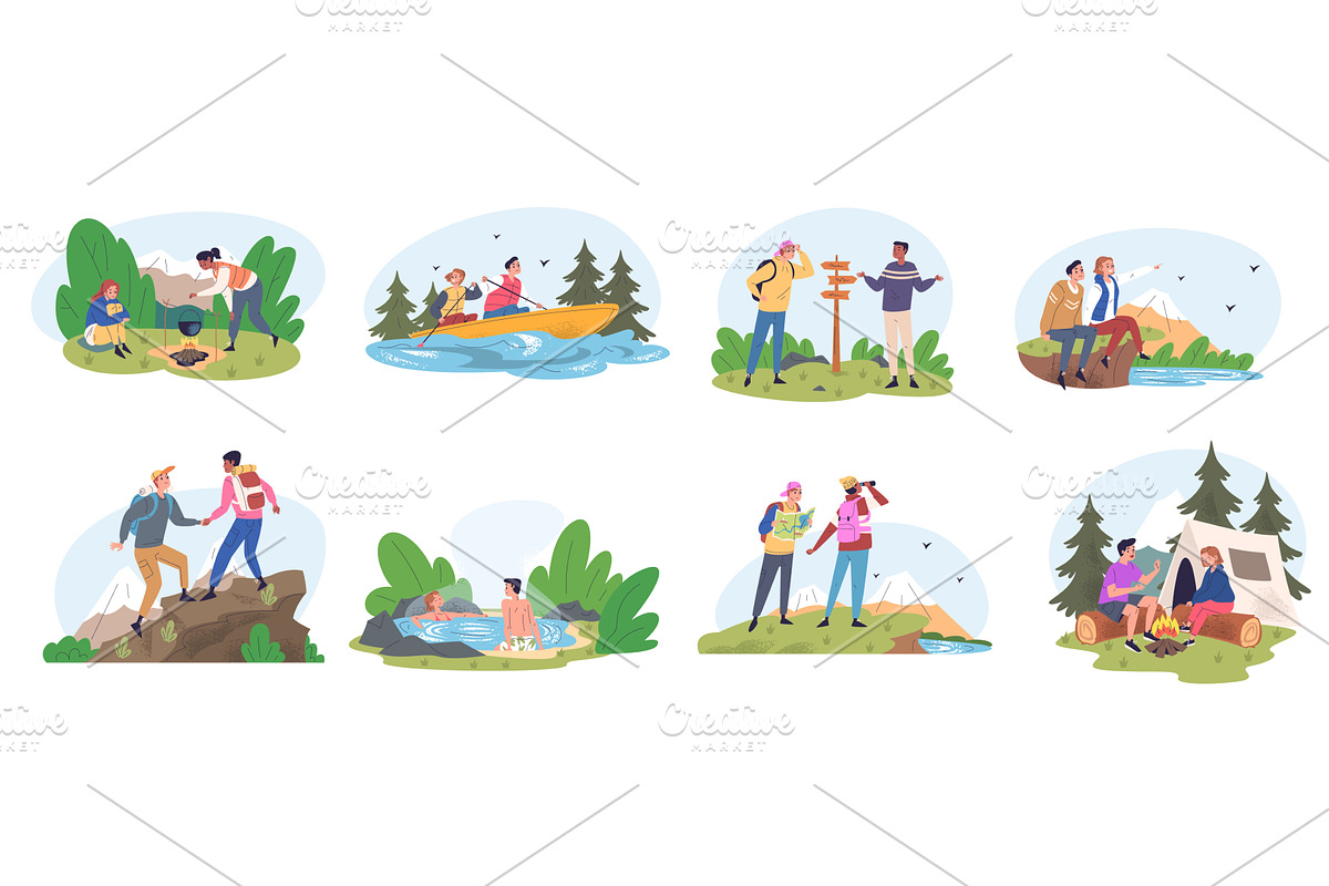Couple hiking. Friends climb on, a Sport Illustration by Stock-Smart-Start