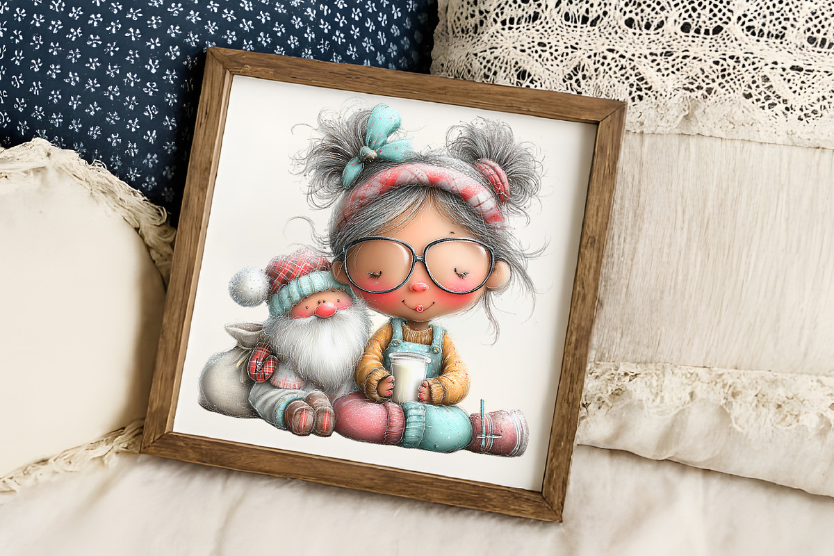 Christmas Girl and Santa Clip Art, an Illustration by RobertsArt (Photo 7 of 7)