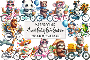 Animal Riding Bike Stickers Clipart, an Illustration by DreamArtGraphic