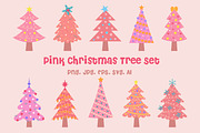 Pink Christmas Tree Set, a Seasonal Illustration by JulyGart (Thumbnail 1 of 6)