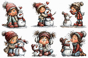 Cute winter Girl with Snowman clipar, an Illustration by Libby Wishes (Thumbnail 5 of 7)