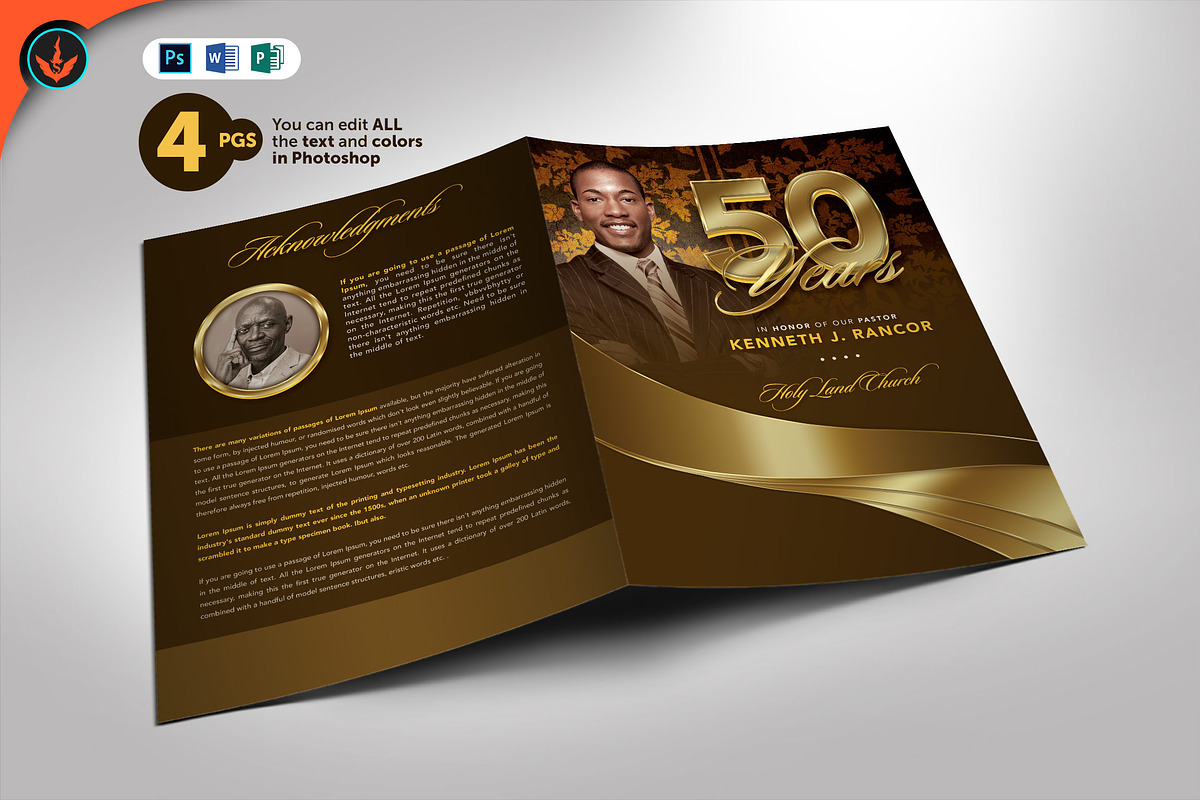 Gold Pastor Anniversary Program, a Brochure Template by SeraphimChris (Photo 1 of 6)