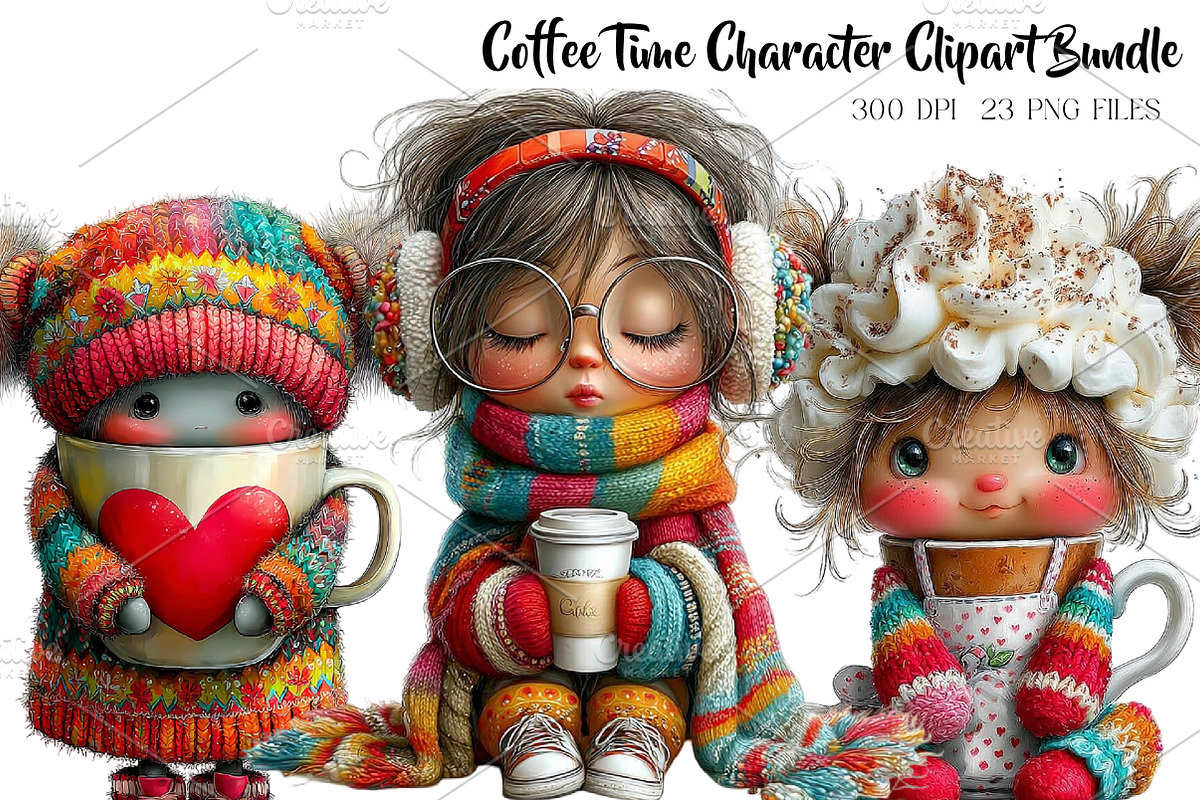 Coffee Time Character Clipart Bundle, a Seasonal Illustration by CreationArt (Photo 1 of 5)