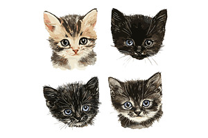 Kitten Portraits Watercolor Hand, an Animal Illustration by LadadikArt