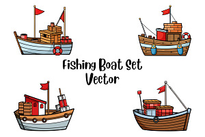 Fishing Boat Set Vector, a Transportation Illustration by Awieee1