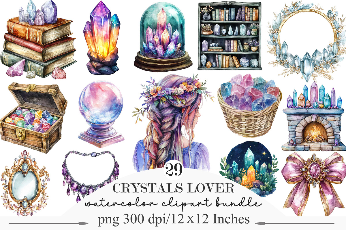 Watercolor Crystals Lover Clipart, an Illustration by Designking (Photo 1 of 5)