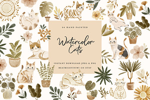 64 Cat & Houseplant Clipart