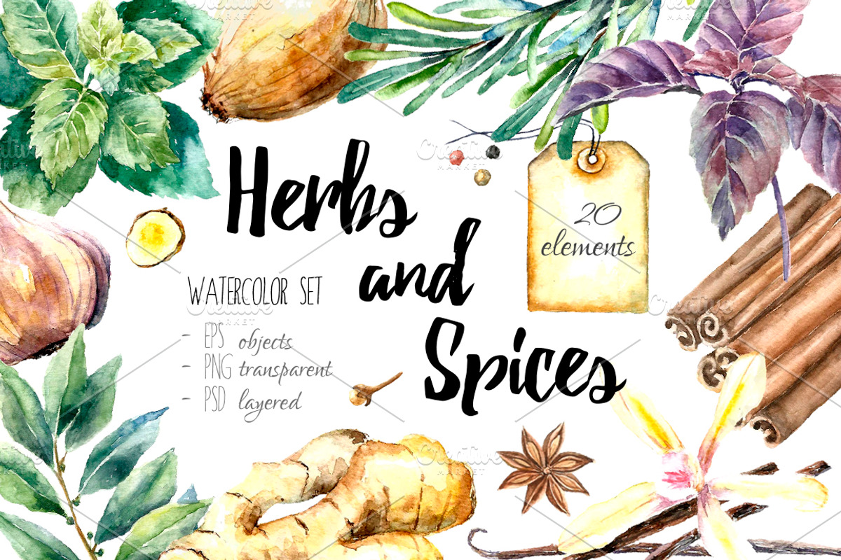 Herbs and Spices watercolor set, an Object Graphic by Vikeriya (Photo 1 of 5)
