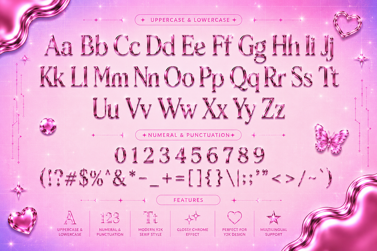 ChromeDarling - Modern Y2K SerifFont, a Serif Font by overlaytemplates (Photo 4 of 5)