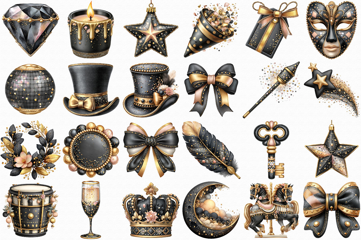 Black and Gold New Year Clipart, an Illustration by Libby Wishes (Photo 2 of 7)