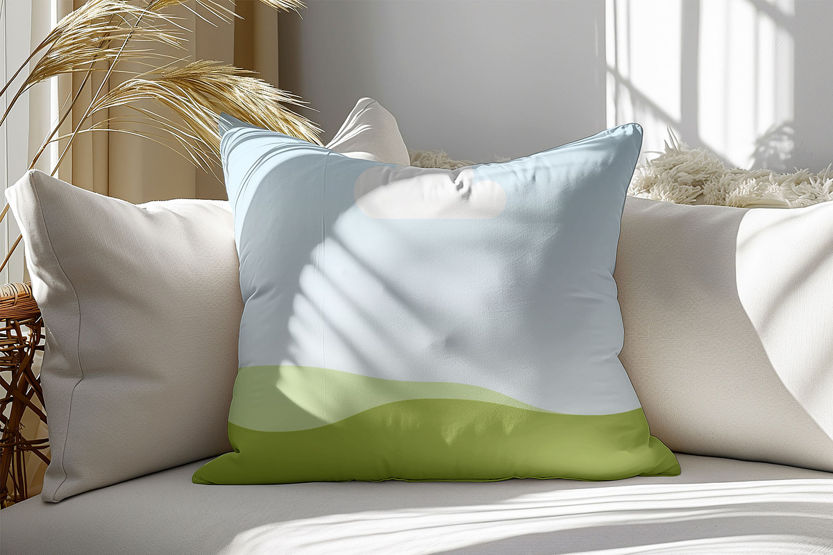 Living Room Square Pillow Mockup, a Household Mockup by NoemieDesigns (Photo 7 of 11)