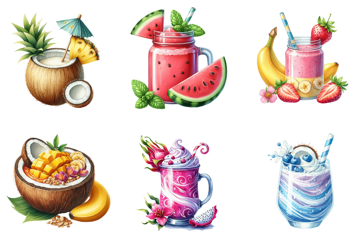 Summer Tropical Smoothie Cup Clipart, a Seasonal Illustration by DreamArtGraphic (Photo 2 of 4)