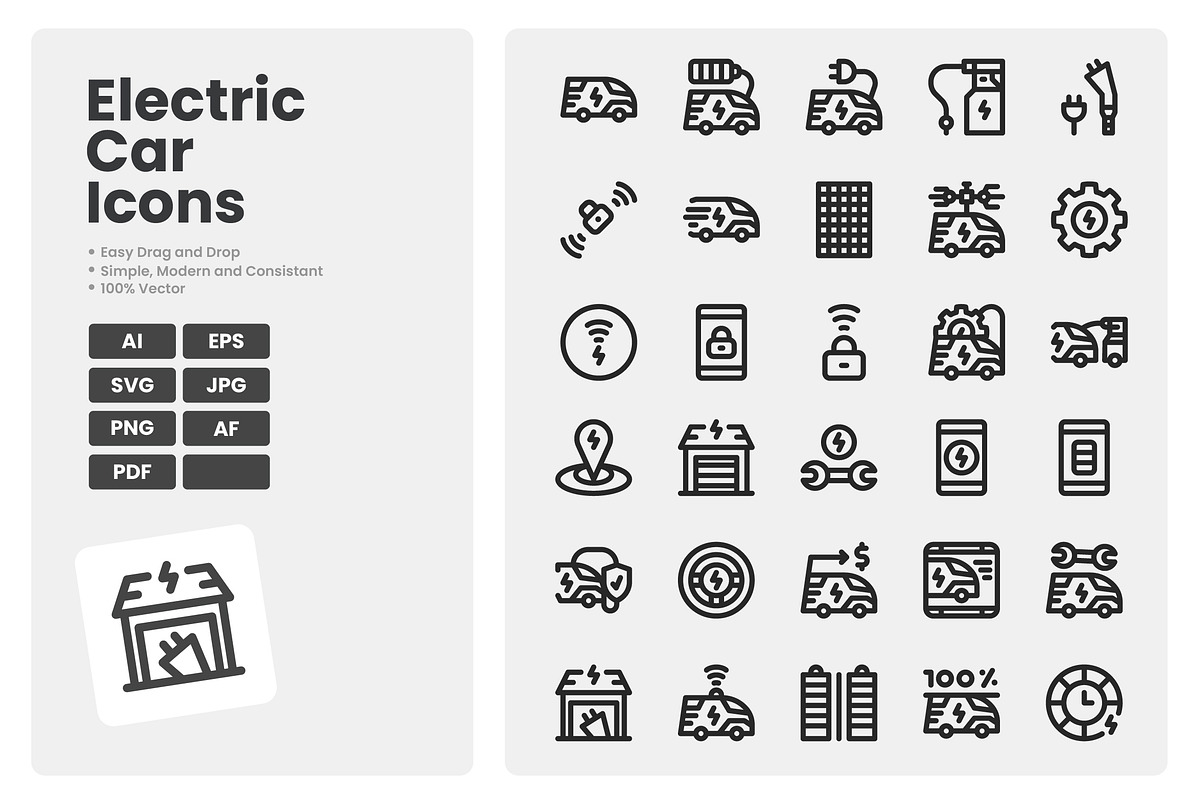 Electric Car Icons Pack, an Outline Icon by erifqizeicon (Photo 3 of 3)