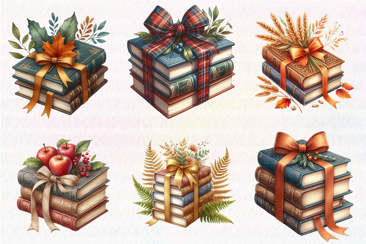 Autumn Bow Book Stack Clipart, an Illustration by CreationArt (Photo 4 of 5)