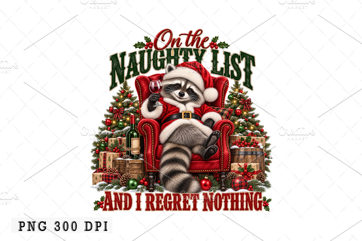 Funny Racoon Christmas Png, a Seasonal Illustration by Watercolor design (Photo 1 of 3)