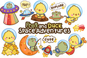 Hand Drawn Frog and Duck Astronauts, an Animal Illustration by Inkley Studio (Thumbnail 1 of 2)