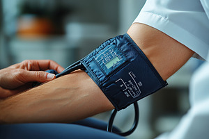 Measuring blood pressure in a medica, a Photo by Tanuart
