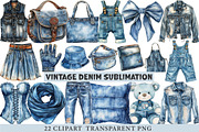 Vintage Denim Sublimation Clipart, an Illustration by cherrydesign (Thumbnail 1 of 3)