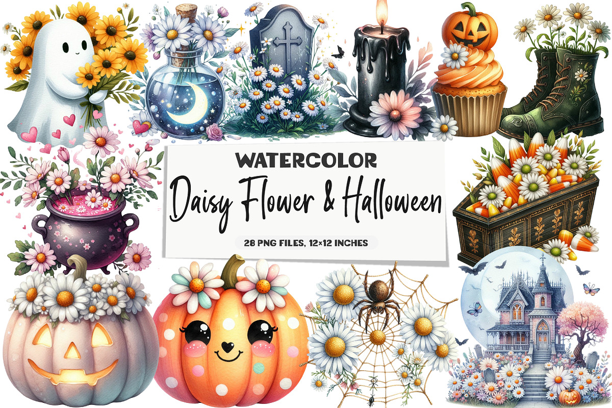 Daisy Flower & Halloween Clipart, an Illustration by DreamArtGraphic (Photo 1 of 4)