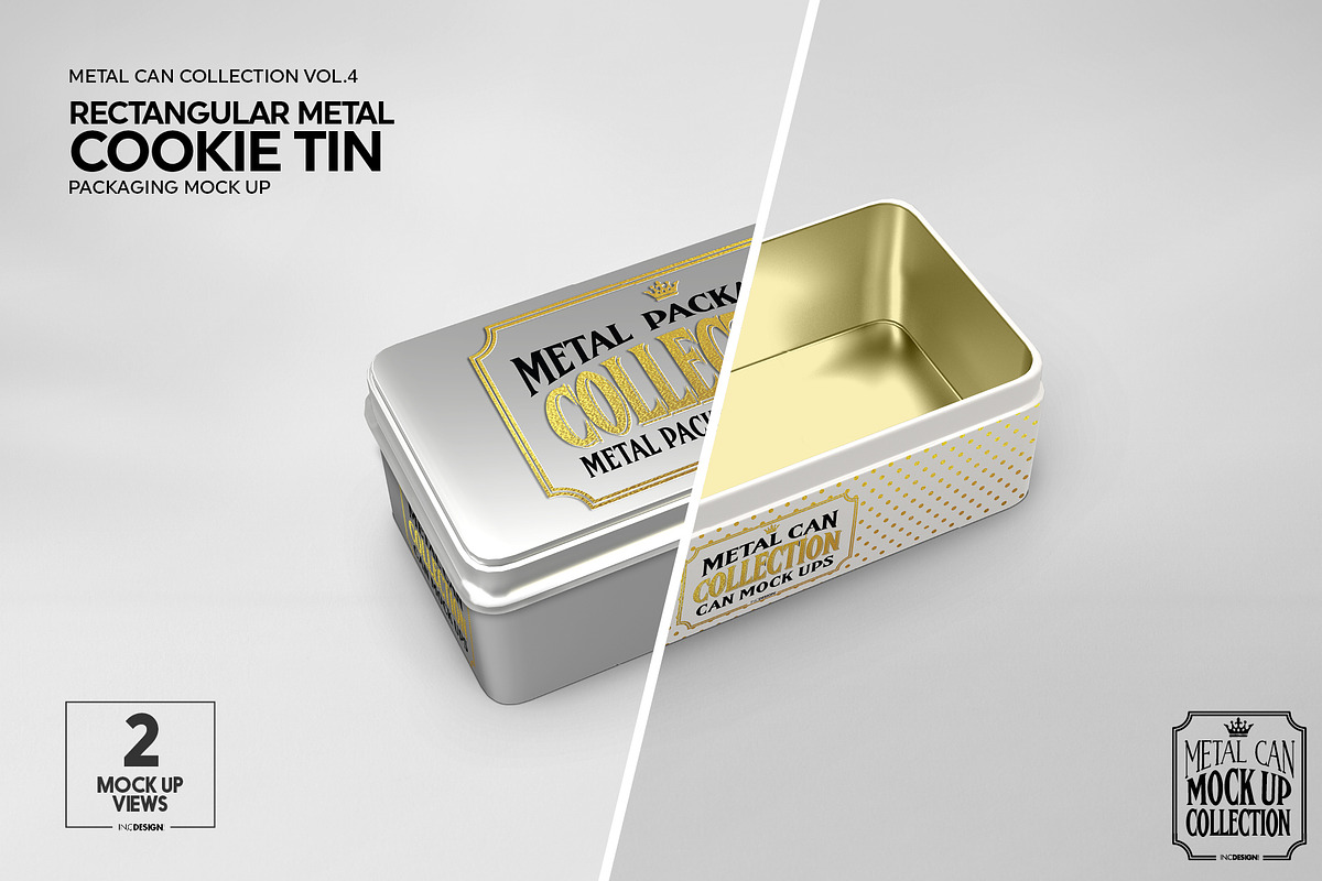 Metal Rectangular Cookie Tin Mockup, a Cups & Container Mockup by INCDesign (Photo 2 of 8)