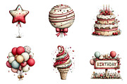 Whimsical Happy Birthday Clipart, an Illustration by CreationArt (Thumbnail 2 of 7)