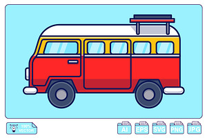 Classic Camper Van Minibus Cartoon, a Transportation Illustration by Artstorystudio