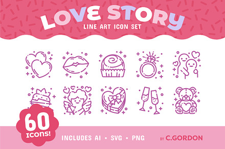 Love Story Line Art Icon Set