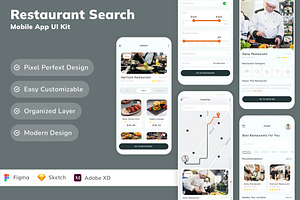 Restaurant Search Mobile App UI Kit, an UI Kit Template by Betush