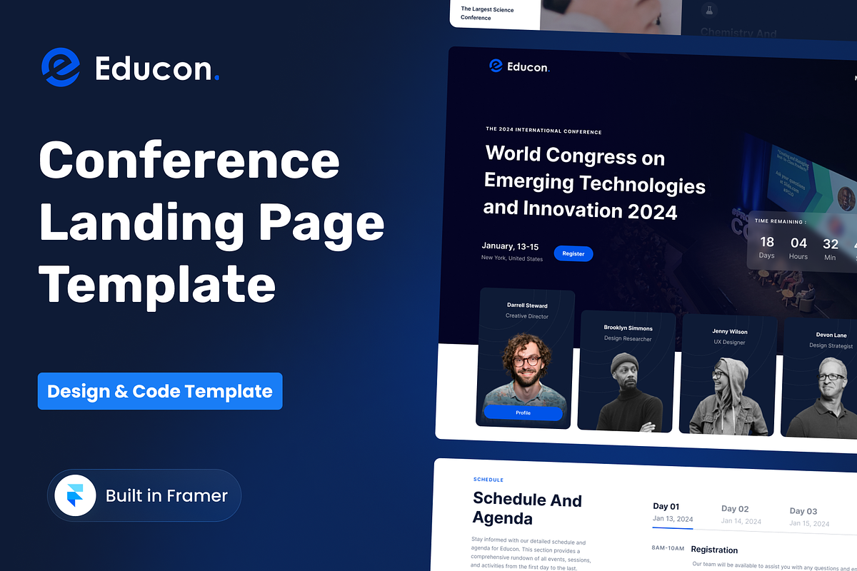Educon - Framer Template Conference, a Landing Page Template by Agensip Design Agency (Photo 1 of 8)