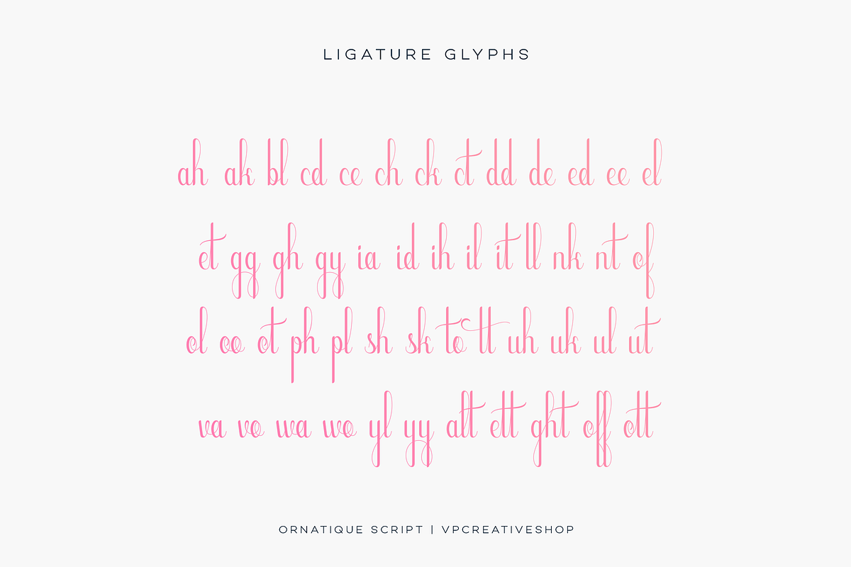 Ornatique script - 4 fonts, a Script Font by VP Fonts (Photo 6 of 15)