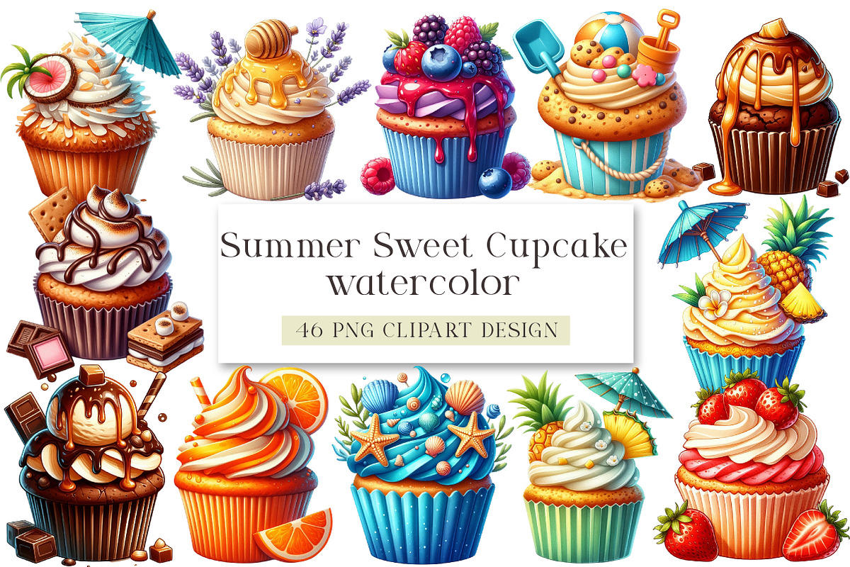 Summer Sweet Cupcake Sublimation, a Seasonal Illustration by DreamArtGraphic (Photo 1 of 4)
