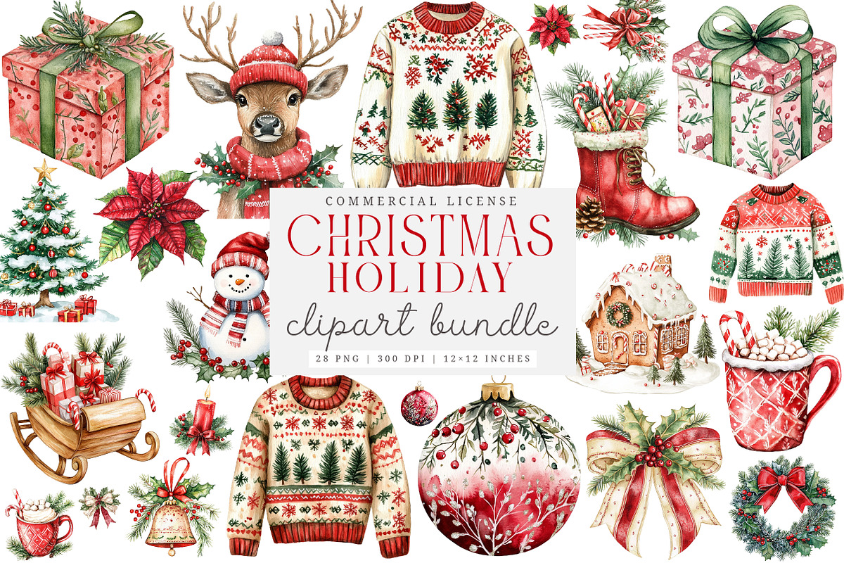 Christmas Holiday Clipart Bundle, a Work Illustration by SinaCreation (Photo 1 of 6)