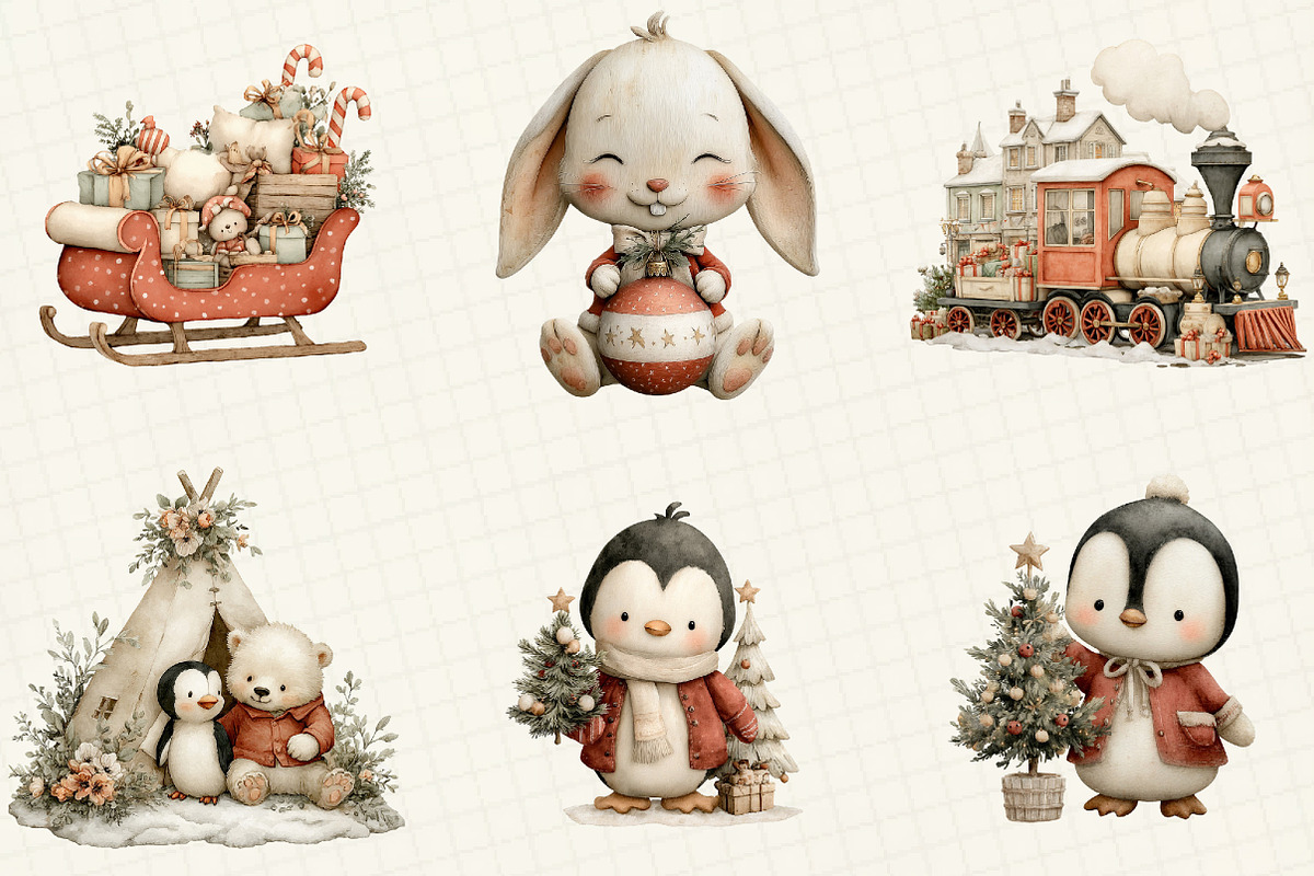 Whimsical Christmas Clipart, an Illustration by DreamCafeArt (Photo 4 of 6)