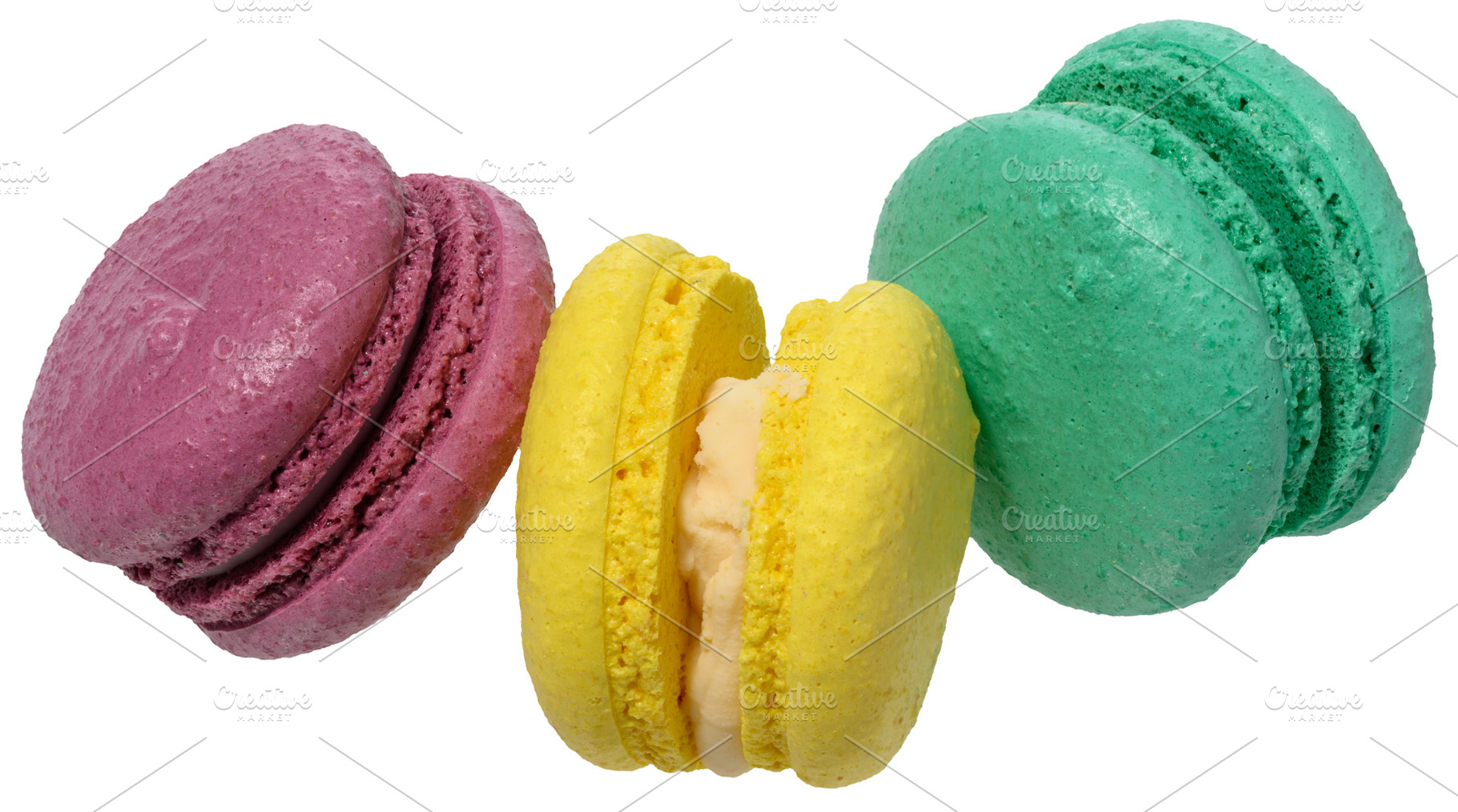 Macarons with a creamy white filling, isolated background. The m, a Food & Drink Photo by ndanko