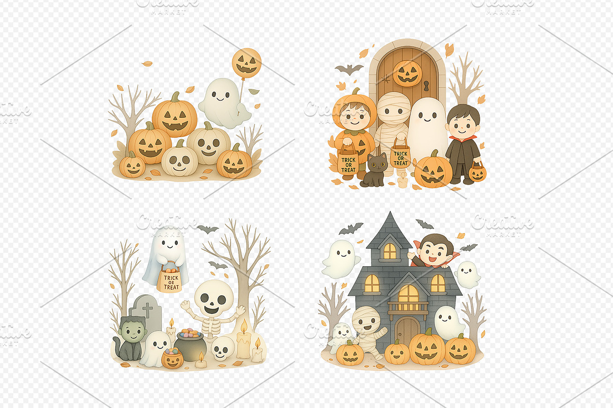 Cute Halloween Clipart PNG Set., a Decorative Illustration by kaisorn (Photo 3 of 9)