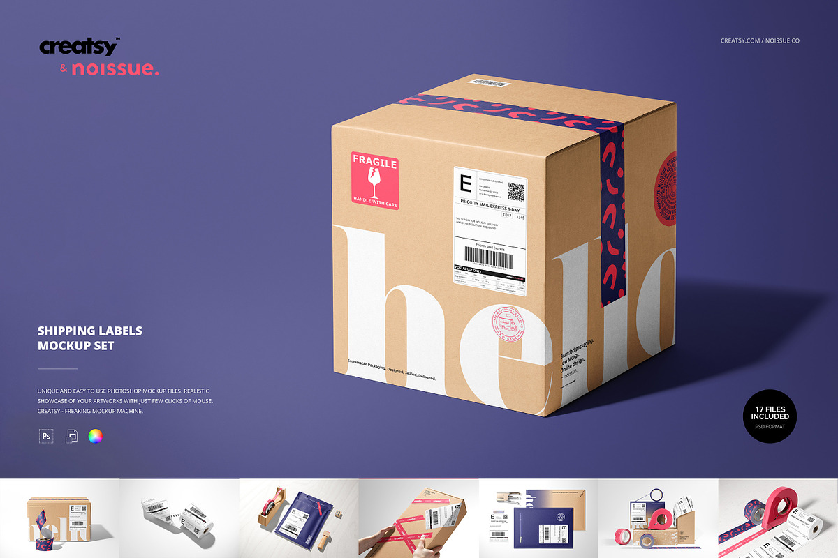 Noissue Shipping Labels Mockup Set, a Packaging Mockup by creatsy5 (Photo 1 of 21)