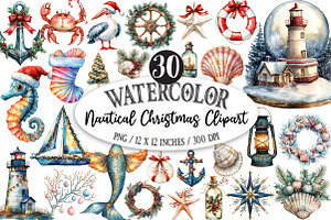 Nautical Christmas Clipart, an Illustration by Designking