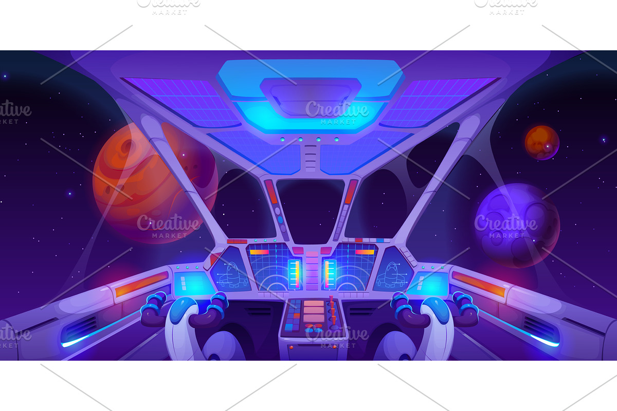 Spaceship cockpit interior, a Technology Illustration by Vector Tradition