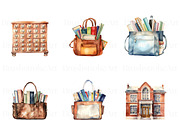 Watercolor Library Clipart, Reading, an Education Illustration by BrushstrokeArtGB (Thumbnail 4 of 9)