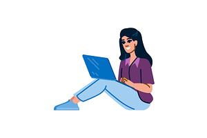 Young woman working remotely using, a Person Illustration by pikepicture
