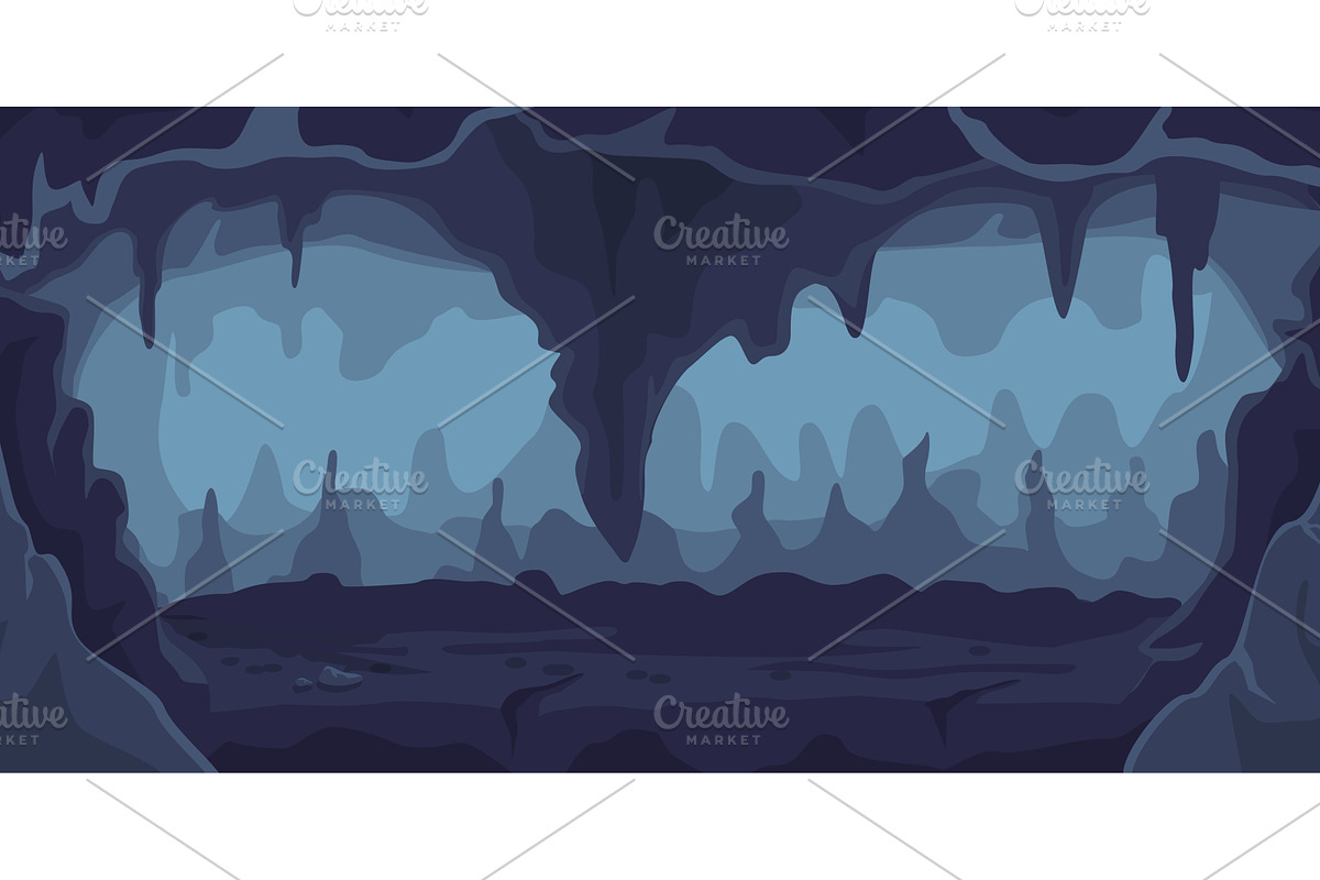 Dark cave with stalactites and stone, an Object Illustration by Vectorbuum