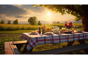 fun family picnic table ai generated, a Nature Photo by pikepicture