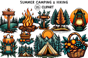Summer Camping & Hiking Clipart, a Seasonal Illustration by Creative Art