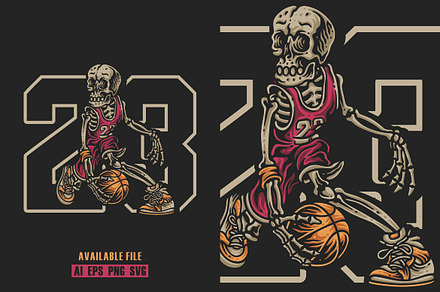 Skull Playing Basketball Vector, an Illustration by ImoogiStudio