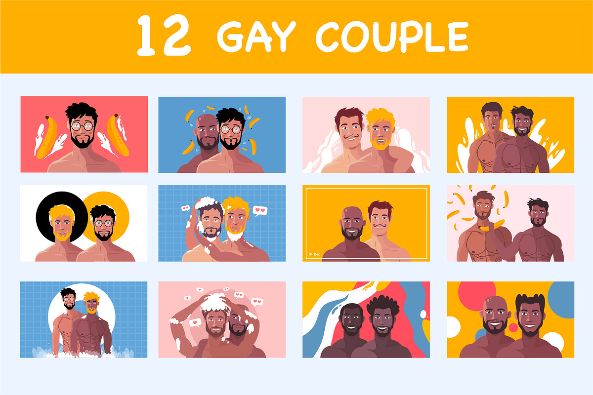 12 Gay couple LGBT vector bundle, a Person Illustration by foxndeer (Photo 1 of 4)
