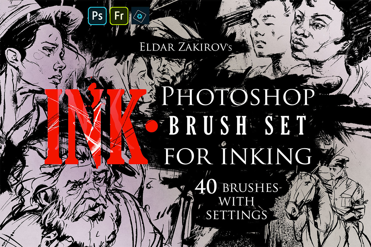 INK. 40 Photoshop Brushes for Inking, a Brush Add-On by Eldar Zakirov's (Photo 1 of 13)